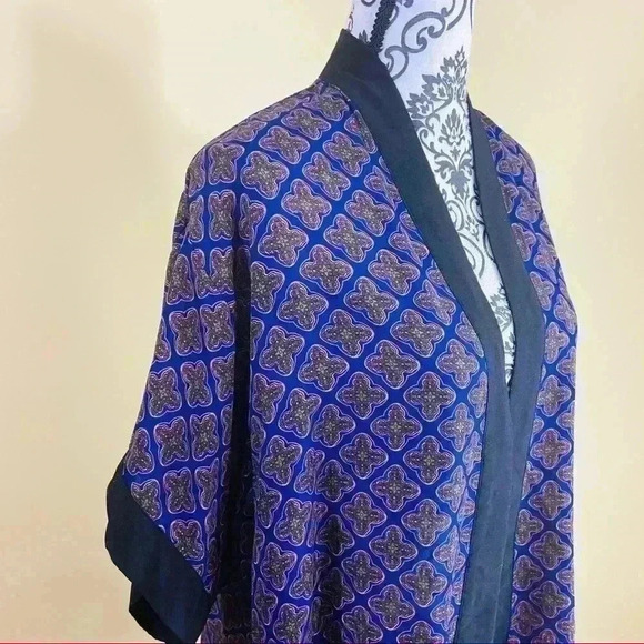 Sans Souci Purple Celtic Print Sheer Open-Front 3/4 Sleeve Kimono Cardigan XS - Picture 6 of 12